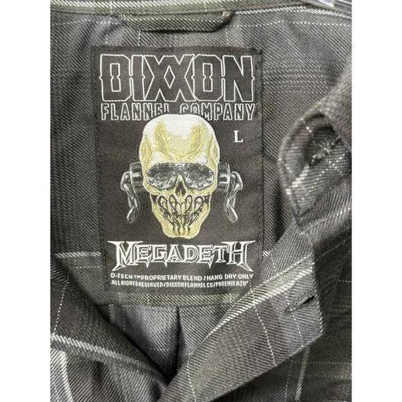 Dixxon Flannel Megadeth Black Gray Plaid Shirt Large NEW - Picture 2 of 9